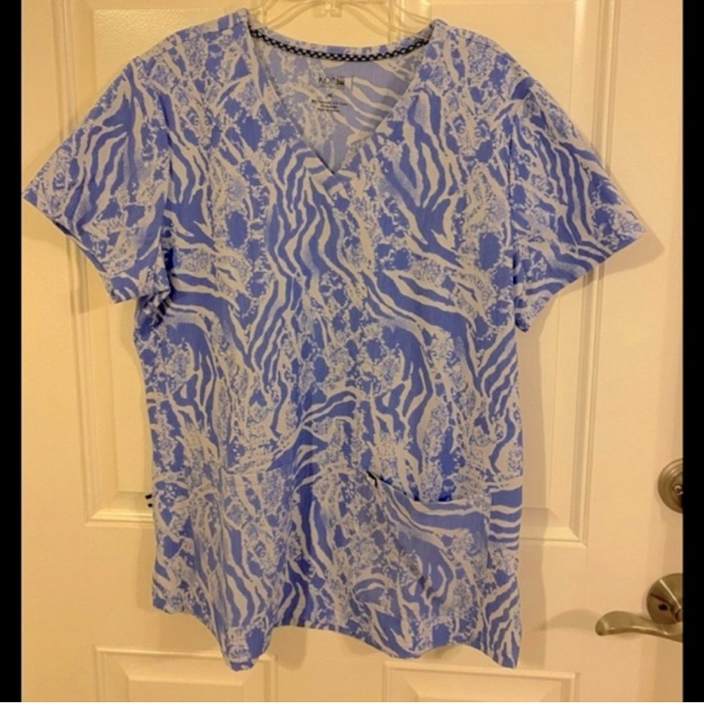 Blue and White Women's Koi Scrub Top